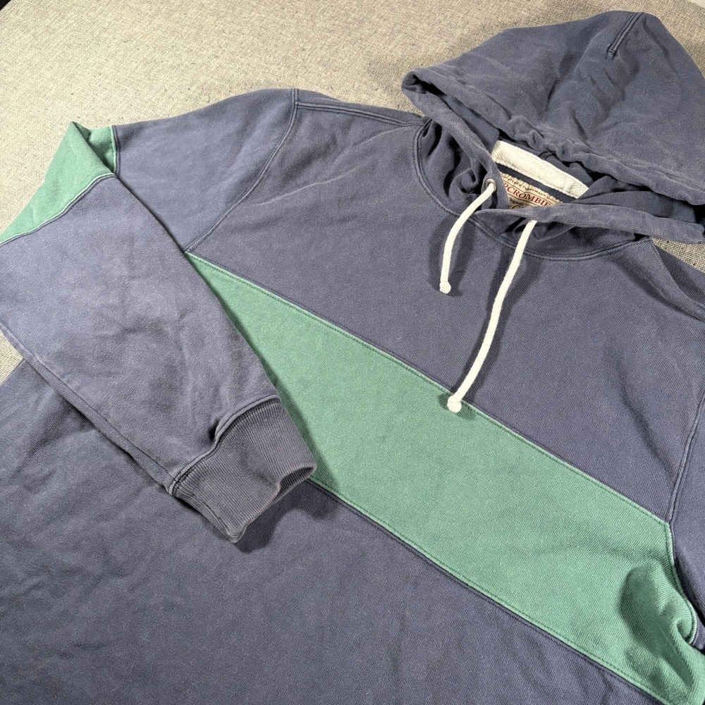 VTG Abercrombie‎ Fitch Rugby Cloth Hoodie Mens XL Blue Green Colorblock Pullover